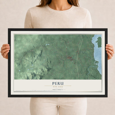 Peru, New York map print, 12" x 18" W/ Black Ayous Wood Frame mockup