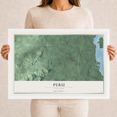 Peru, New York map print, 12" x 18" W/ White Ayous Wood Frame mockup