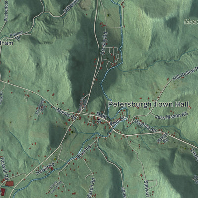 Close-up of the map of Petersburgh, New York print showing street and building detail
