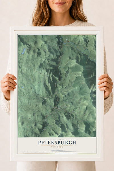 Map of Petersburgh, New York, 18 x 24 inch print in a white wood frame
