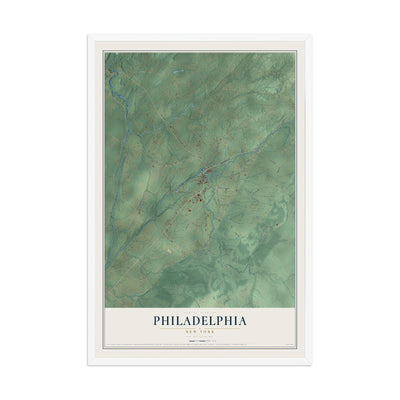 Philadelphia, New York map print, 12" x 18" W/ White Ayous Wood Frame mockup