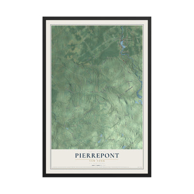 Pierrepont, New York map print, 12" x 18" W/ Black Ayous Wood Frame mockup