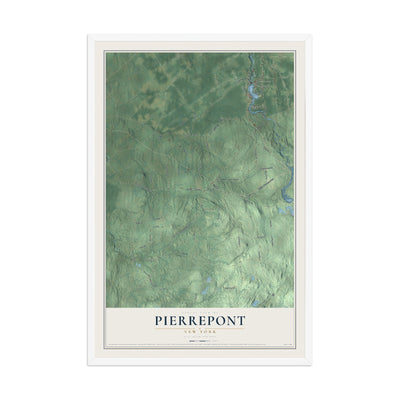 Pierrepont, New York map print, 12" x 18" W/ White Ayous Wood Frame mockup