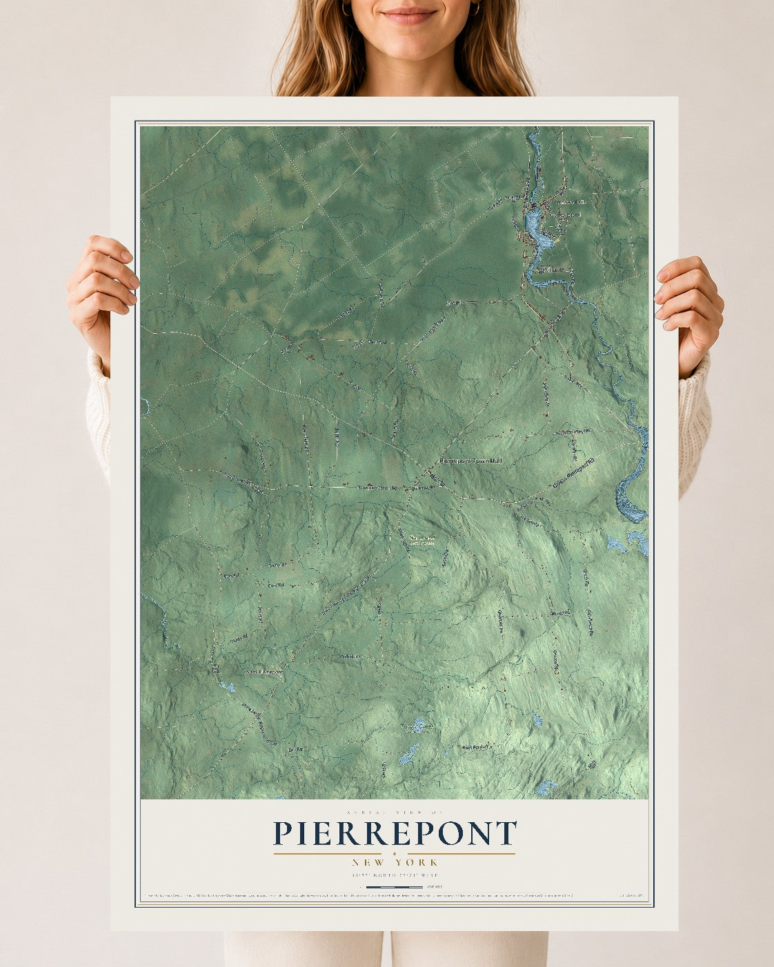 Pierrepont, New York map print, 24" x 36" Archival Matte Print mockup