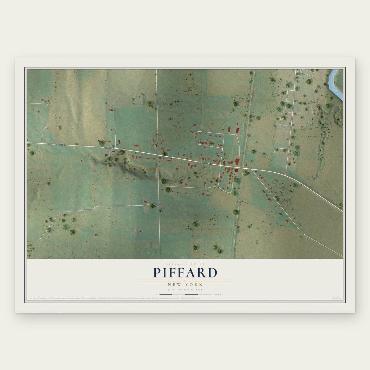 Piffard, New York map print, the full design