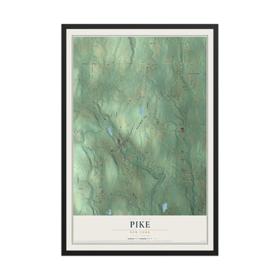 Pike, New York map print, 12" x 18" W/ Black Ayous Wood Frame mockup