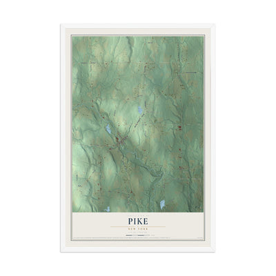 Pike, New York map print, 12" x 18" W/ White Ayous Wood Frame mockup