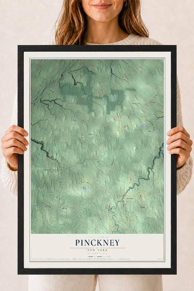Pinckney, New York map print, 18" x 24" W/ Black Ayous Wood Frame mockup