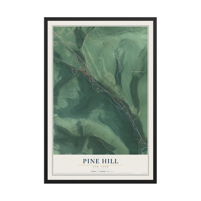 Pine Hill, New York map print, 12" x 18" W/ Black Ayous Wood Frame mockup