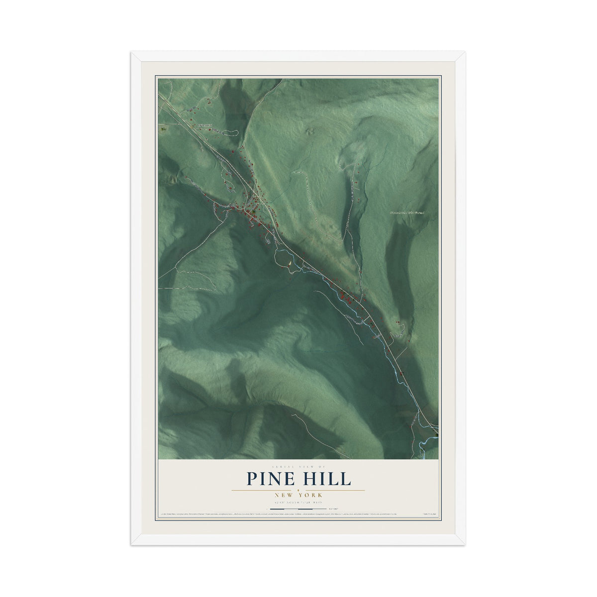 Pine Hill, New York map print, 12" x 18" W/ White Ayous Wood Frame mockup
