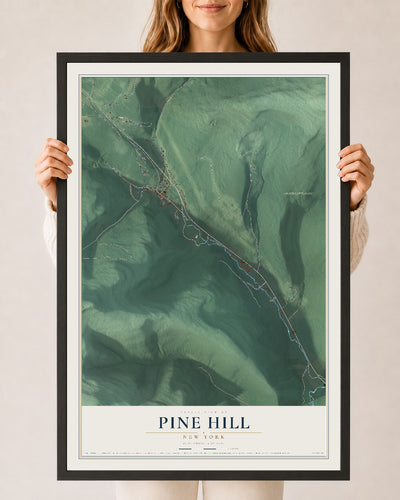 Pine Hill, New York map print, 24" x 36" W/ Black Ayous Wood Frame mockup