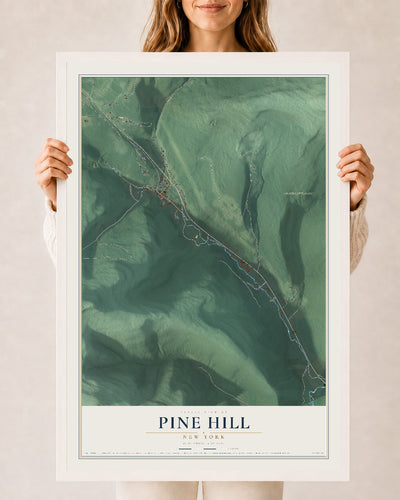 Pine Hill, New York map print, 24" x 36" W/ White Ayous Wood Frame mockup