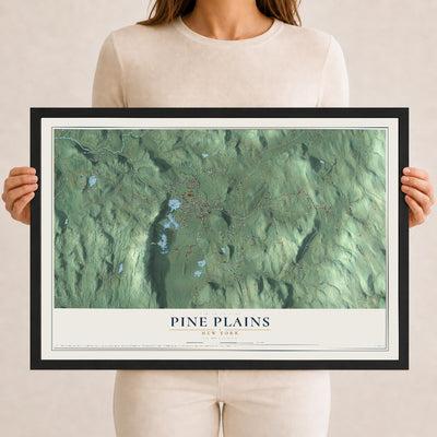 Pine Plains, New York map print, 12" x 18" W/ Black Ayous Wood Frame mockup
