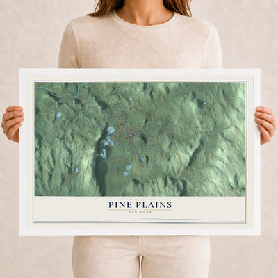 Pine Plains, New York map print, 12" x 18" W/ White Ayous Wood Frame mockup