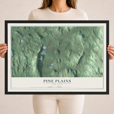 Pine Plains, New York map print, 18" x 24" W/ Black Ayous Wood Frame mockup
