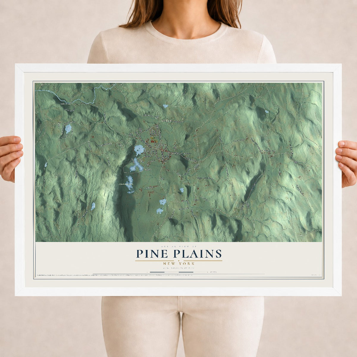 Pine Plains, New York map print, 18" x 24" W/ White Ayous Wood Frame mockup