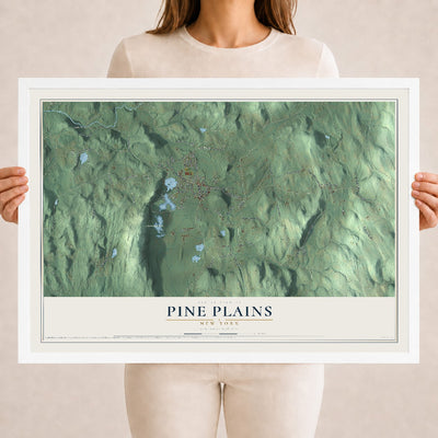 Pine Plains, New York map print, 18" x 24" W/ White Ayous Wood Frame mockup