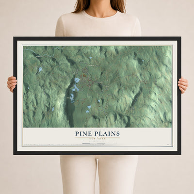 Pine Plains, New York map print, 24" x 36" W/ Black Ayous Wood Frame mockup