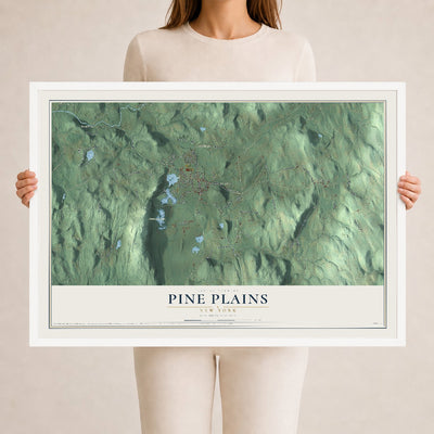 Pine Plains, New York map print, 24" x 36" W/ White Ayous Wood Frame mockup