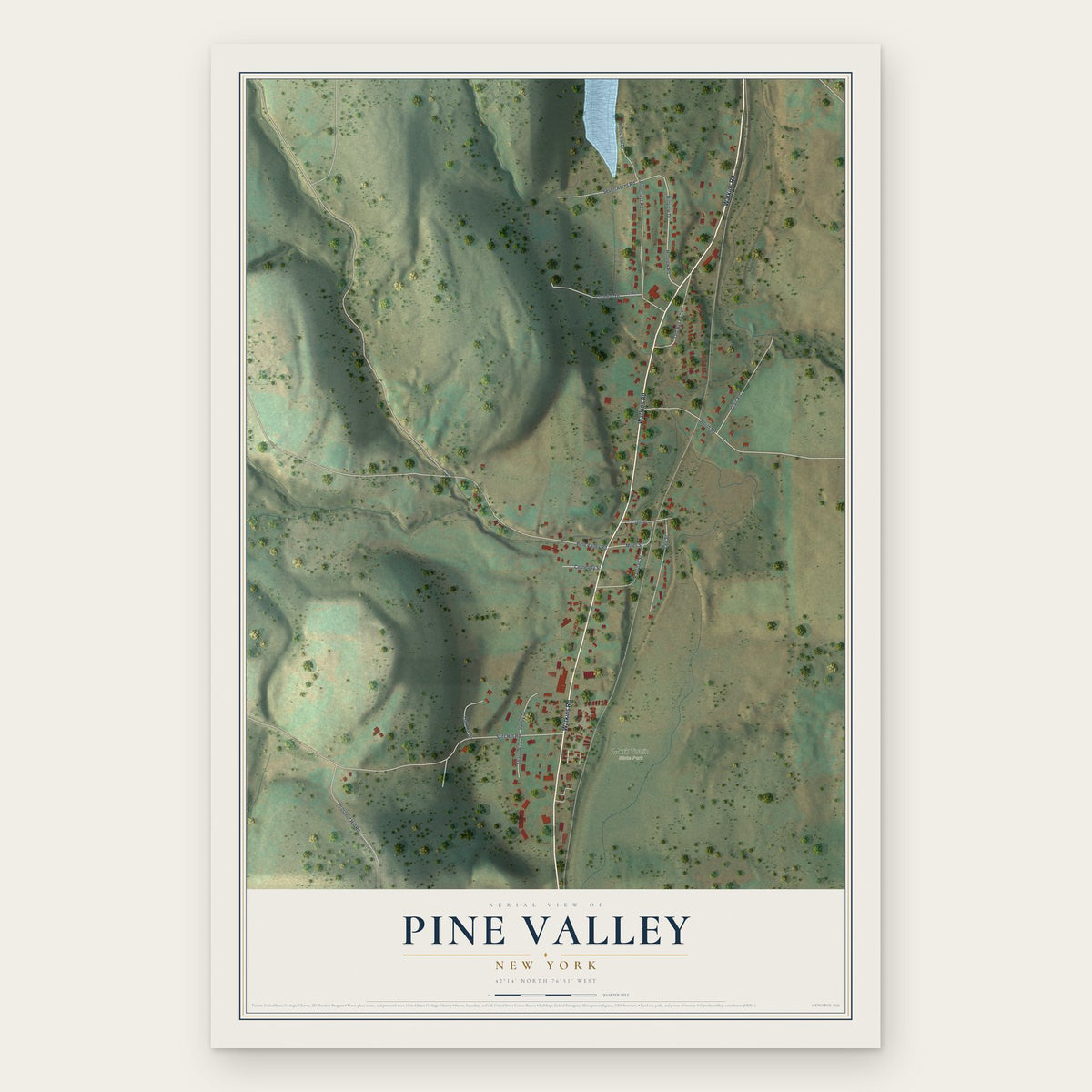 Pine Valley, New York map print, the full design