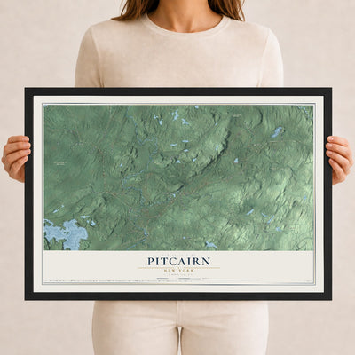 Pitcairn, New York map print, 12" x 18" W/ Black Ayous Wood Frame mockup