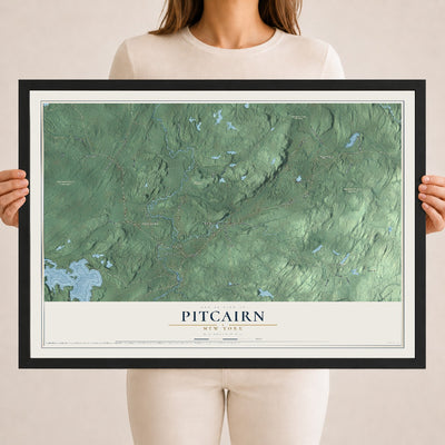 Pitcairn, New York map print, 18" x 24" W/ Black Ayous Wood Frame mockup