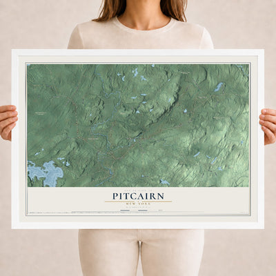 Pitcairn, New York map print, 18" x 24" W/ White Ayous Wood Frame mockup