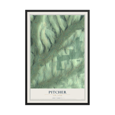 Pitcher, New York map print, 12" x 18" W/ Black Ayous Wood Frame mockup