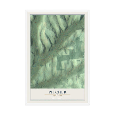 Pitcher, New York map print, 12" x 18" W/ White Ayous Wood Frame mockup