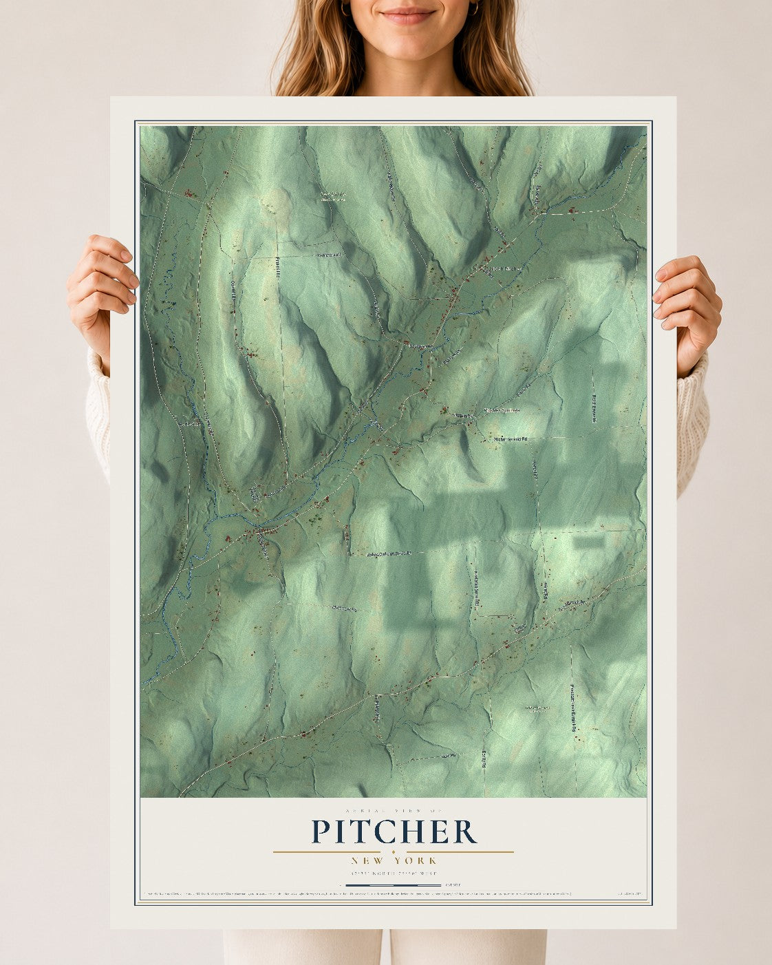 Pitcher, New York map print, 24" x 36" Archival Matte Print mockup
