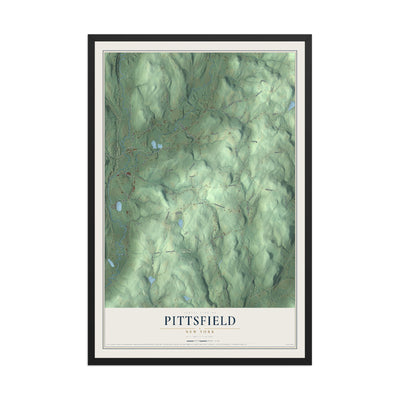 Pittsfield, New York map print, 12" x 18" W/ Black Ayous Wood Frame mockup