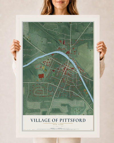 Pittsford, New York map print, 24" x 36" W/ White Ayous Wood Frame mockup