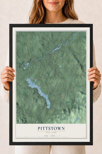Pittstown, New York map print, 18" x 24" W/ Black Ayous Wood Frame mockup