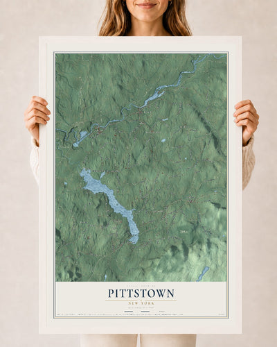 Pittstown, New York map print, 24" x 36" W/ White Ayous Wood Frame mockup