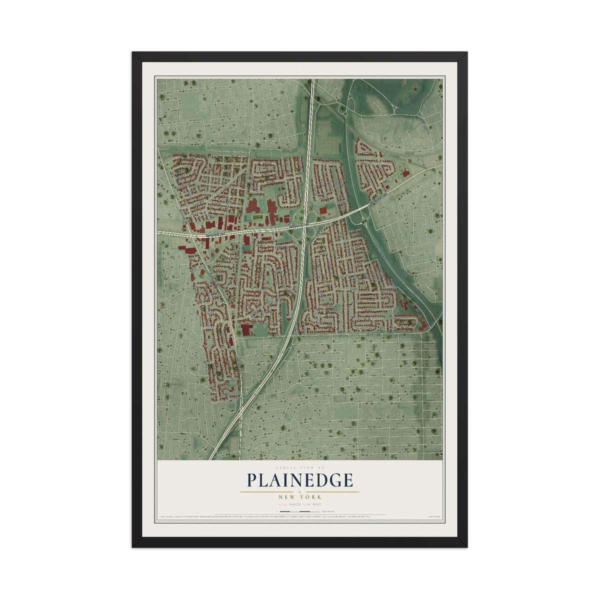 Plainedge, New York map print, 12" x 18" W/ Black Ayous Wood Frame mockup
