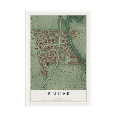 Plainedge, New York map print, 12" x 18" W/ White Ayous Wood Frame mockup