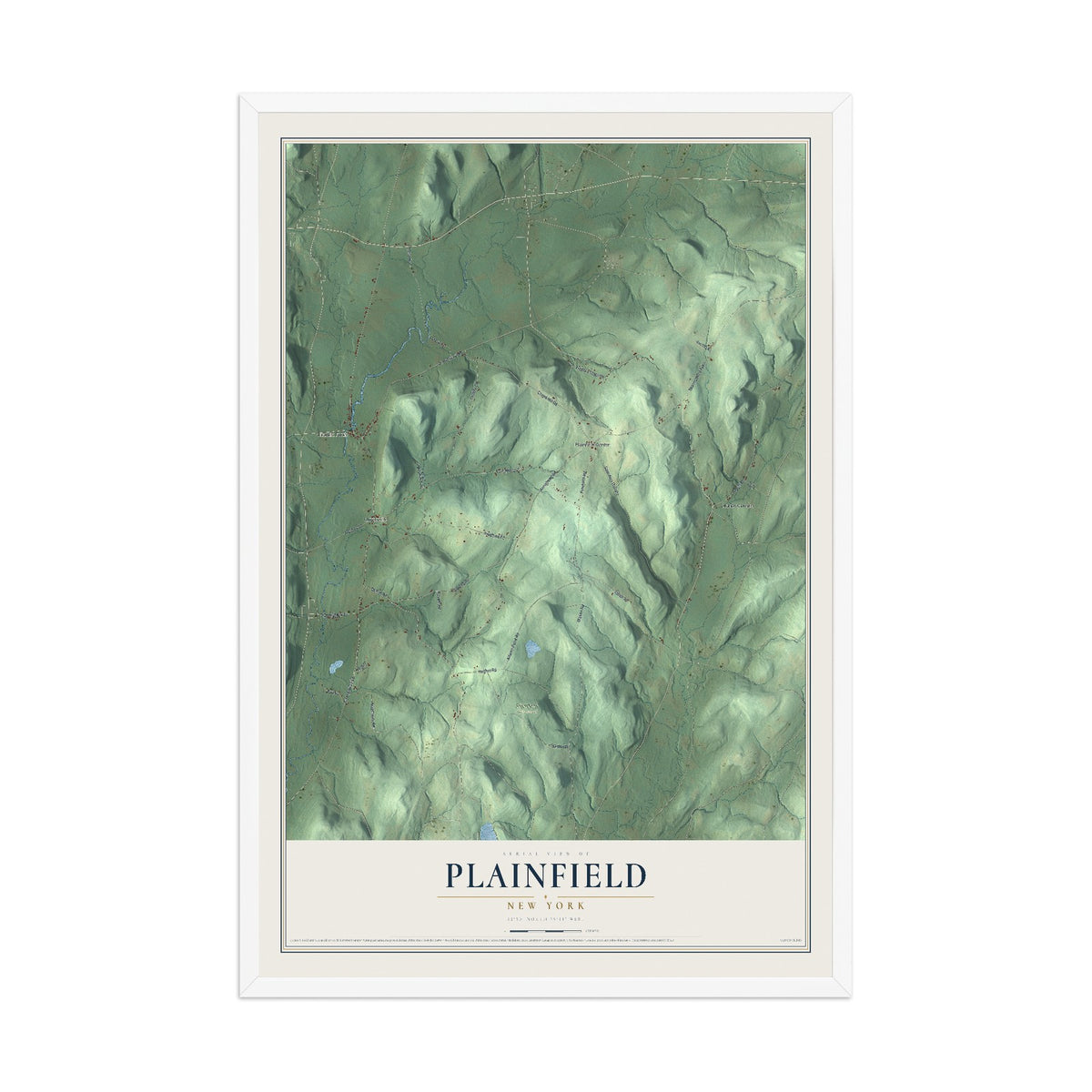 Plainfield, New York map print, 12" x 18" W/ White Ayous Wood Frame mockup