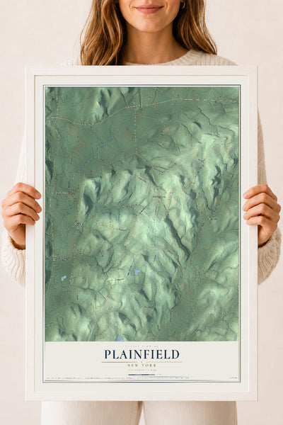 Plainfield, New York map print, 18" x 24" W/ White Ayous Wood Frame mockup