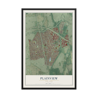 Plainview, New York map print, 12" x 18" W/ Black Ayous Wood Frame mockup