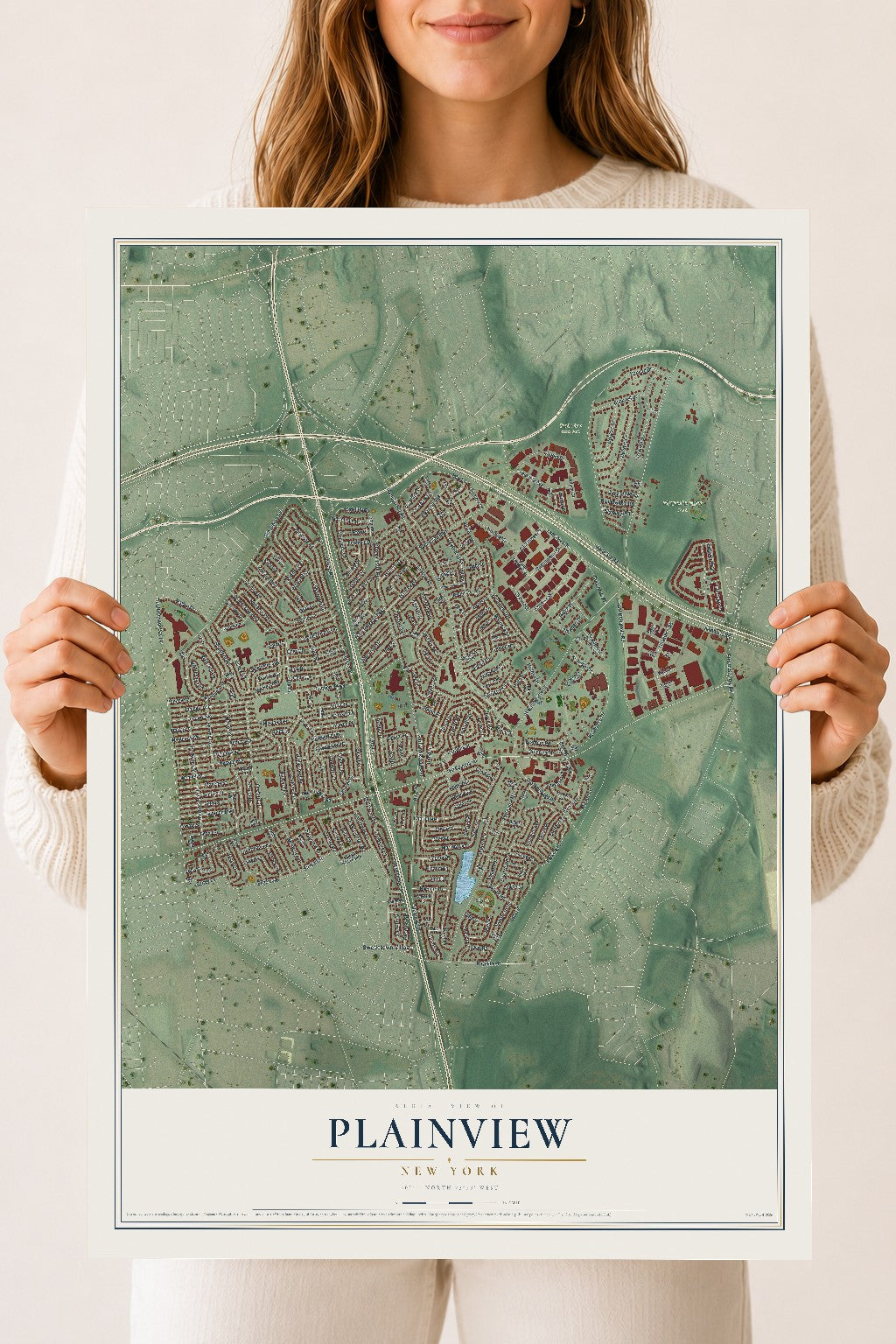 Plainview, New York map print, 18" x 24" Archival Matte Print mockup