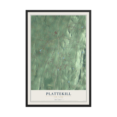 Plattekill, New York map print, 12" x 18" W/ Black Ayous Wood Frame mockup