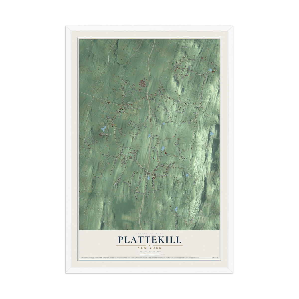 Plattekill, New York map print, 12" x 18" W/ White Ayous Wood Frame mockup