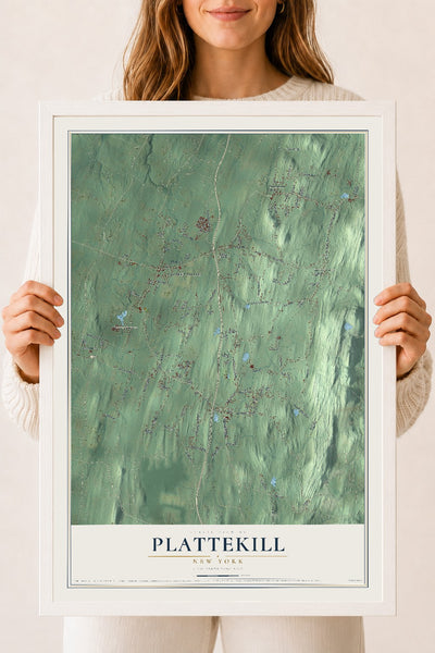 Plattekill, New York map print, 18" x 24" W/ White Ayous Wood Frame mockup