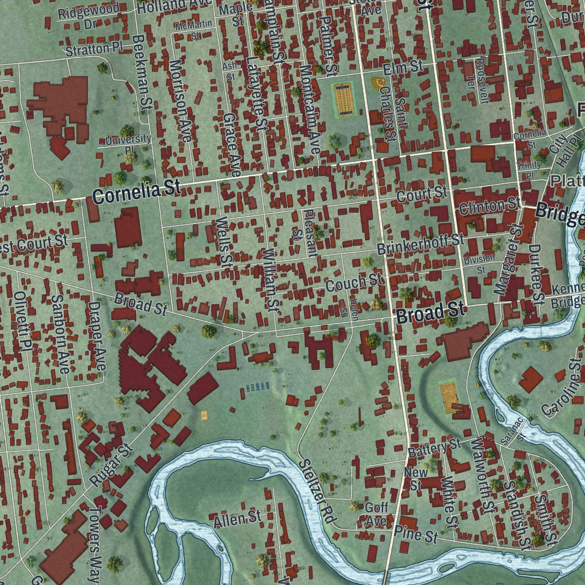 Close-up 1 of the Plattsburgh, New York map artwork