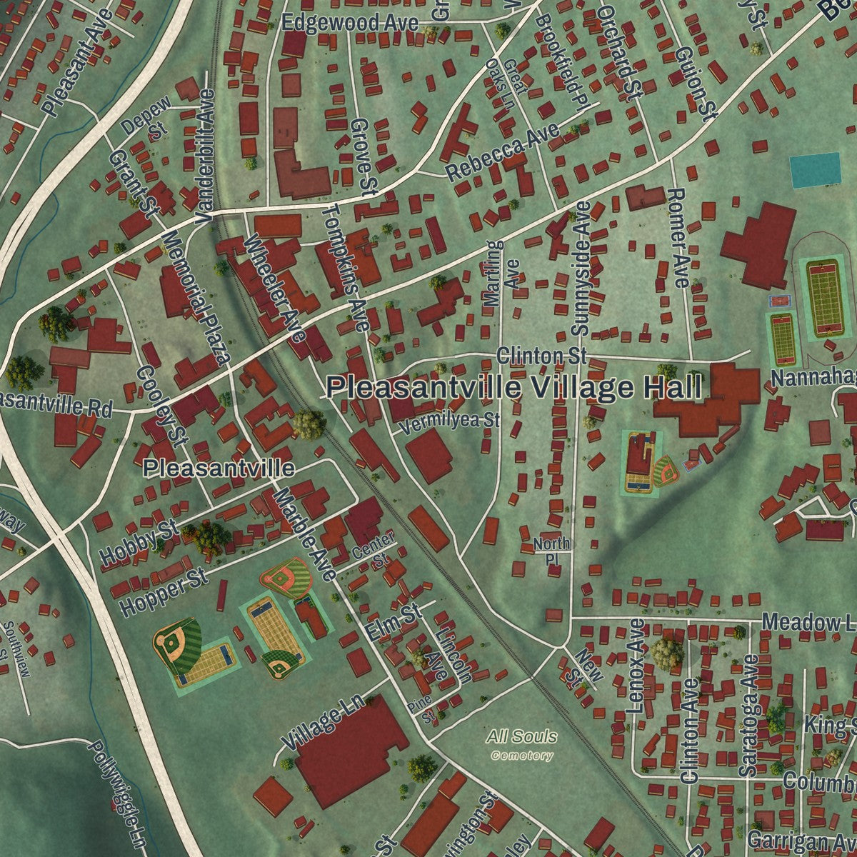 Close-up 1 of the Pleasantville, New York map artwork