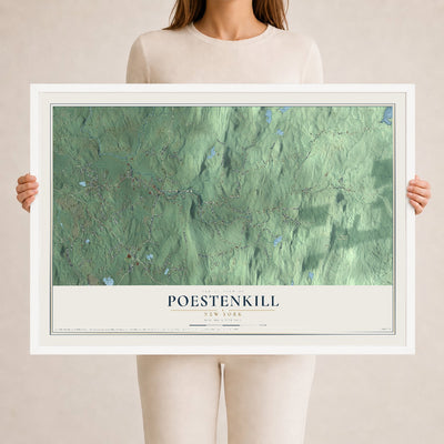 Poestenkill, New York map print, 24" x 36" W/ White Ayous Wood Frame mockup