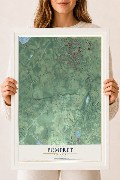Pomfret, New York map print, 18" x 24" W/ White Ayous Wood Frame mockup