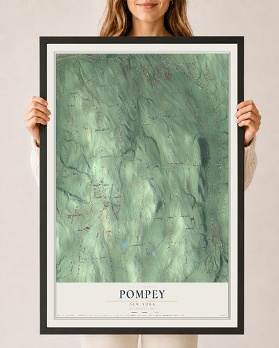 Pompey, New York map print, 24" x 36" W/ Black Ayous Wood Frame mockup