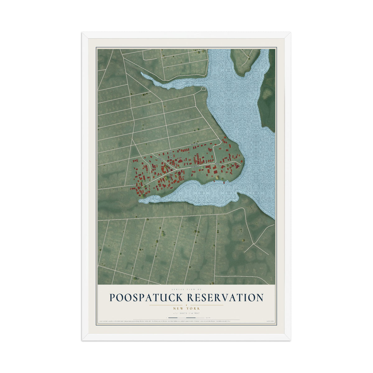 Poospatuck Reservation, New York map print, 12" x 18" W/ White Ayous Wood Frame mockup