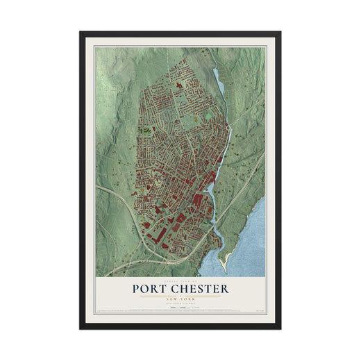 Map of Port Chester, New York, 12 x 18 inch print in a black wood frame